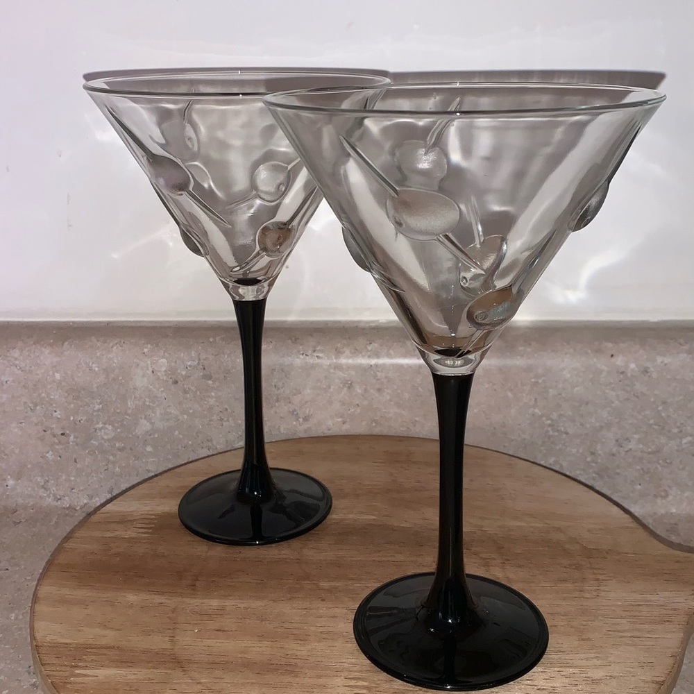 Vintage Martini Glasses with Embossed Olives